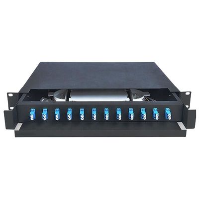 1U 12 Port Fiber Optic Patch Panel LC Duplex Optical Fiber Terminal Box