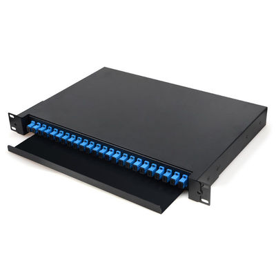 1U Fiber Patch Panel 24 Port Black Fiber Optic Termination Box Rack Mount