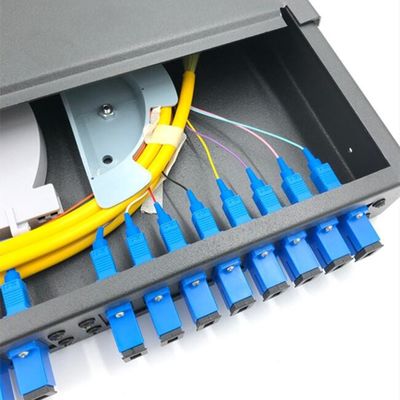 1U Rack Mount Patch Panel Fiber Optic 19&quot; 24 Core SC LC With Splice Trays