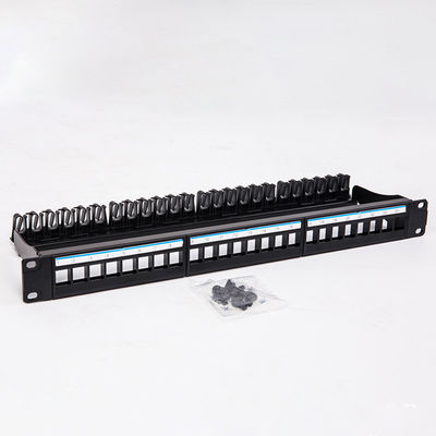 Black UTP 1U Keystone Patch Panel 24 Port CAT6 Blank RJ45 Jacks
